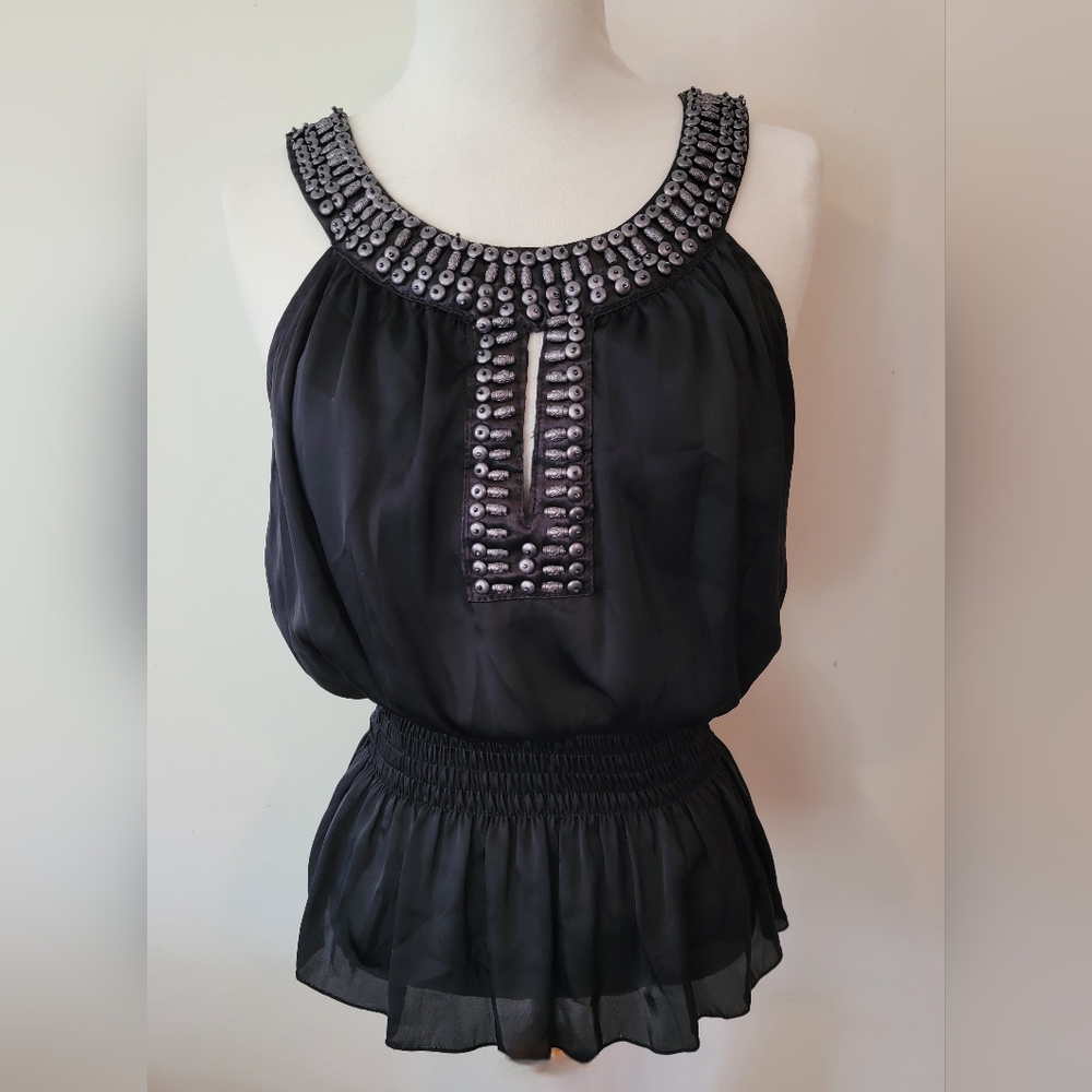 Bisou Bisou Black Blouse with Silver Embellishments